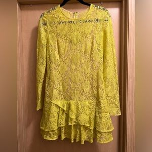 BCBG MaxAzaria | Lace neon yellow mini dress